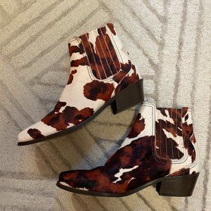 ZARA Cow Pattern Ankle LEATHER Booties Women's Sz 38 (7.5) Brown/white Cow Hair